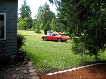 The shop is behind the barn, so we had to drive it around the property to get to the road